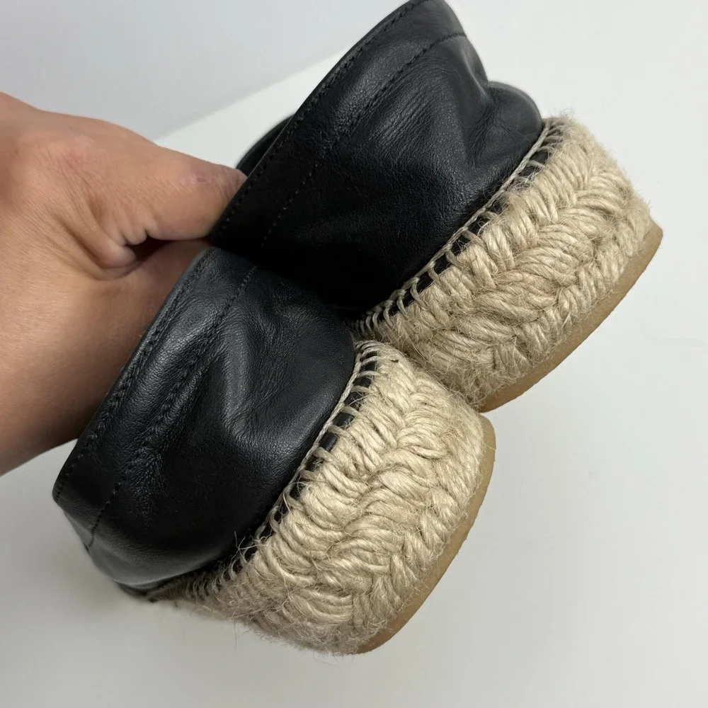 Scarosso Black Leather Espadrilles Size 36‎ (US 6) Minimalist Casual Resort